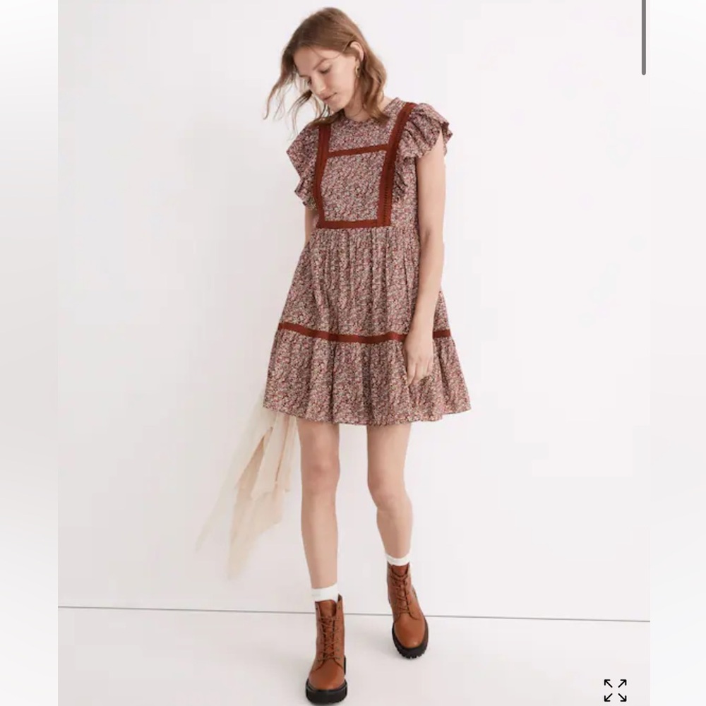 Madewell Flutter-Sleeve Mini Dress in Cottage Garden, WITH POCKETS! Like New!